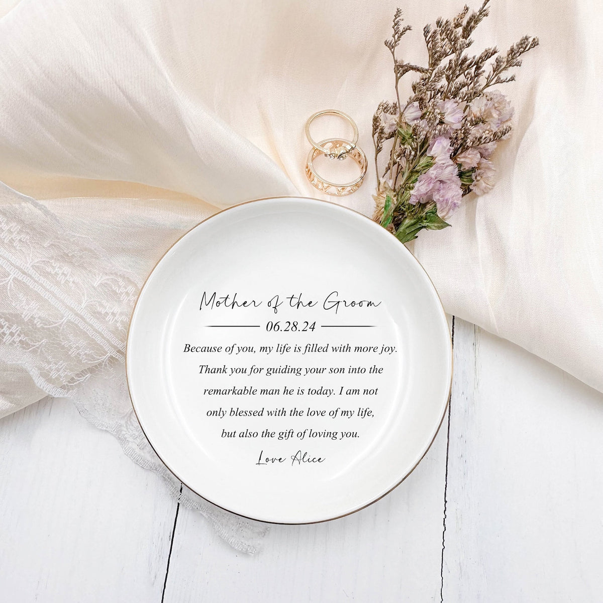 Mother of the Groom Gift, Personalized Ring Dish,Custom Jewelry Holder for Mother in Law, Ceramic Trinket Tray,Mom Gift from Bride,Ring Dish