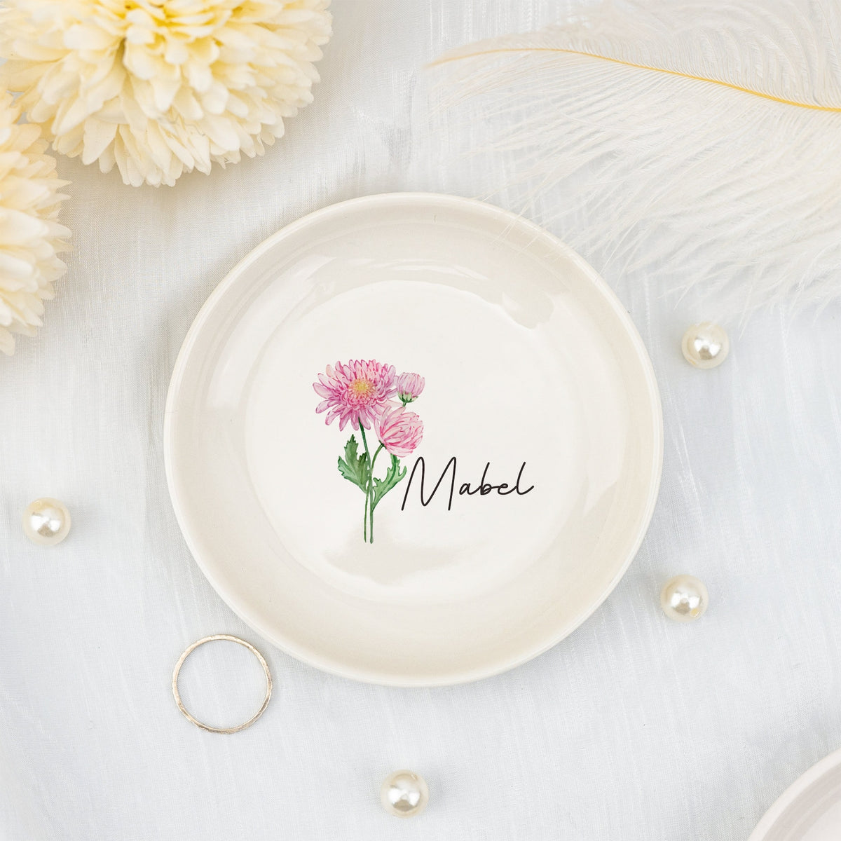 Personalised Birth Flower Trinket Dish, Watercolor Flower Ring Dish, Birthday Jewelry Dish Gift for Friend, Wedding Bridesmaid Gift, Engaged
