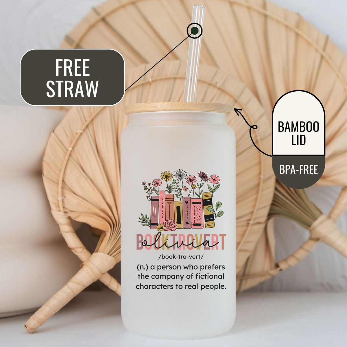 Booktrovert Ice Coffee Cup, Book Lover Gifts, Bookish Glass Tumbler, Bookish Gift For Book Lover, Book LoverCoffee Cup, Bookish Glass Can