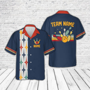 Personalized Retro Starbust Bowling Hawaiian Shirt, Custom Name Bowler Button Down Shirt, Matching Bowling Team Shirt, Bowling Lover Gift