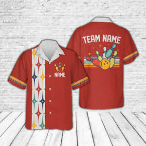 Personalized Retro Starbust Bowling Hawaiian Shirt, Custom Name Bowler Button Down Shirt, Matching Bowling Team Shirt, Bowling Lover Gift