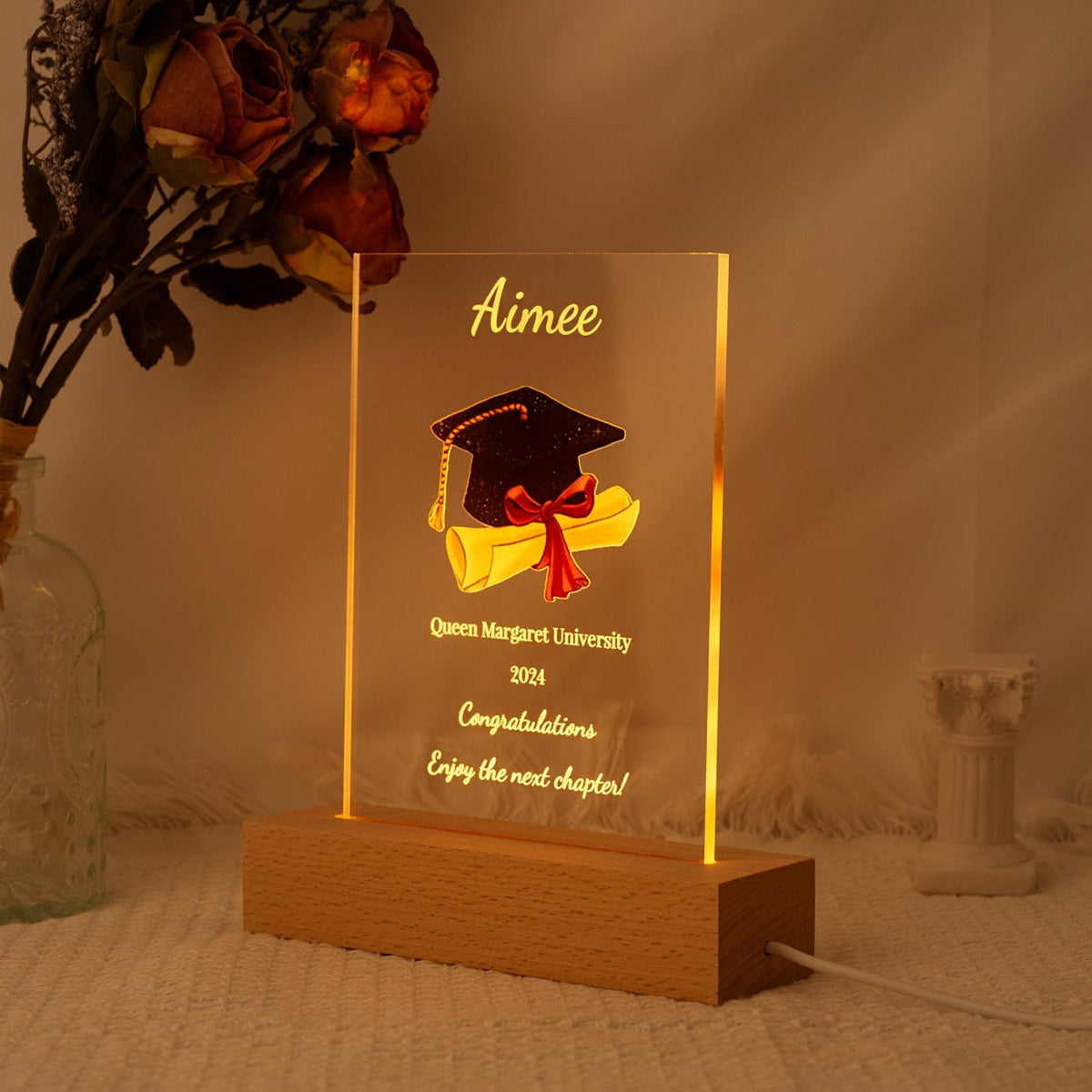 Personalized Graduation Gift,LED Wood Light Up Stand Plaque,Class of 2024,Seniors Graduate High School,College Grad Gift, Graduation Gift