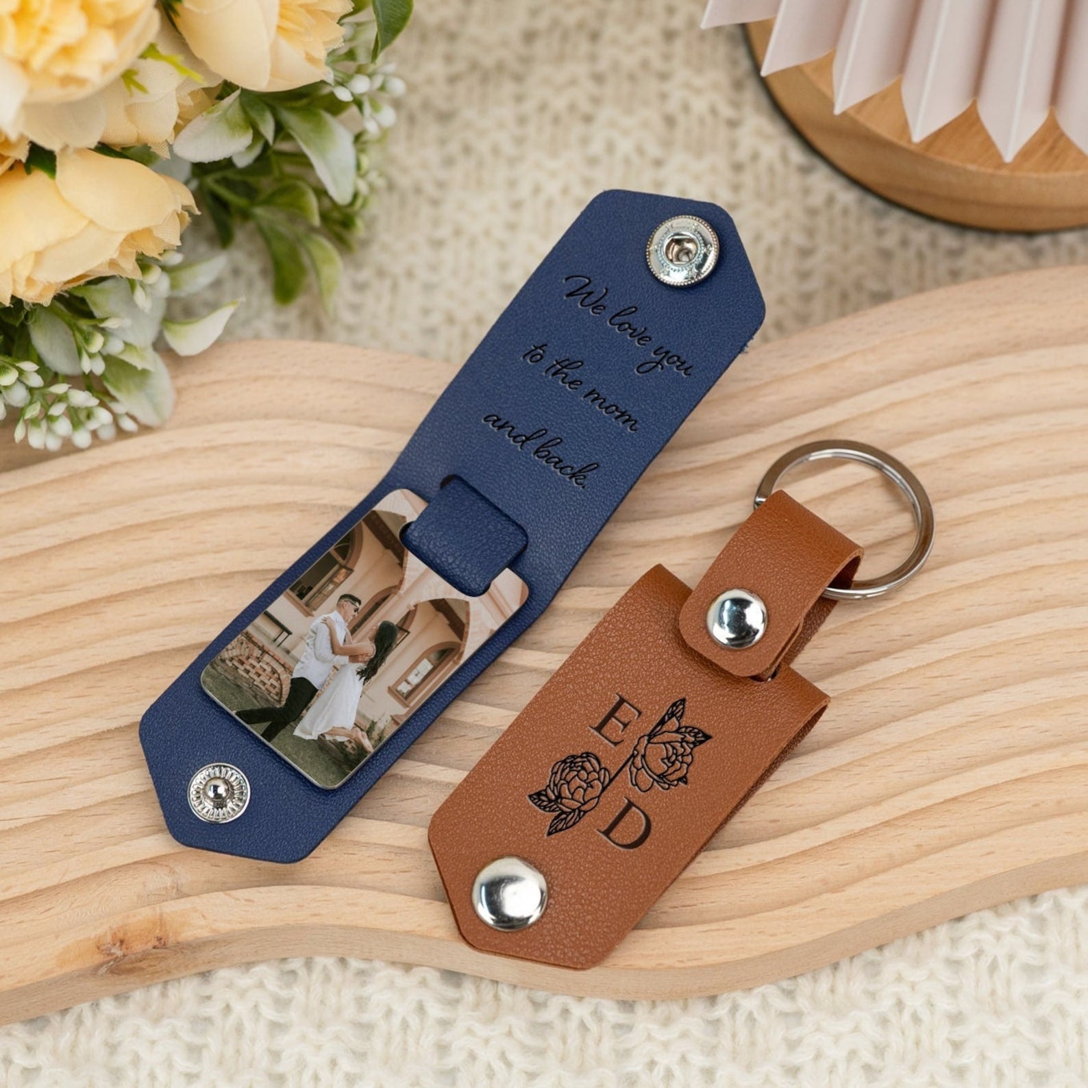 Custom Leather Keychain with Photo, Wedding Anniversary Gift, Personalized Key Chain for Him, Car Key ring, Birthday Gift,Photo Gift for Men
