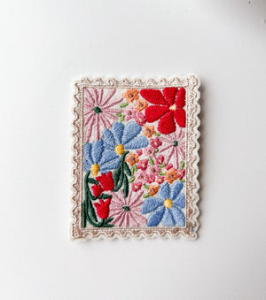 Flower Stamp Iron on Patches, Floral Embroidered Applique, Vintage Stamp Patch, Decor for Jeans Bag Sweatshirt, Small Gift Ideas