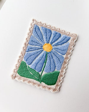 Flower Stamp Iron on Patches, Floral Embroidered Applique, Vintage Stamp Patch, Decor for Jeans Bag Sweatshirt, Small Gift Ideas