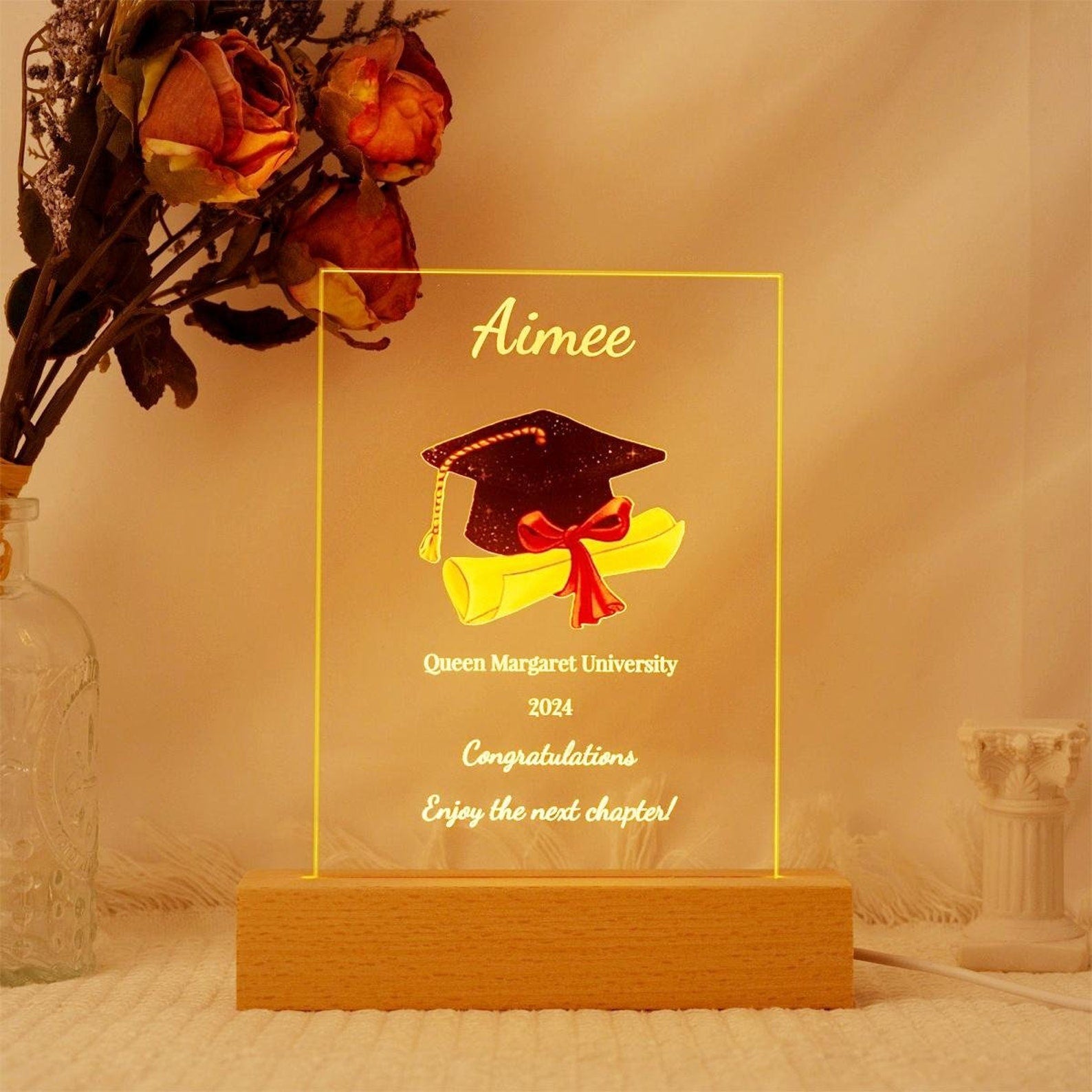 Personalized Graduation Gift,LED Wood Light Up Stand Plaque,Class of 2024,Seniors Graduate High School,College Grad Gift, Graduation Gift
