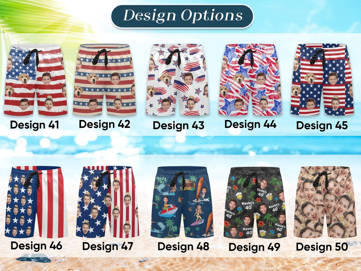 Personalized Face Swim Trunks: Custom Men's Bathing Suit, Father's Day Gift 4th of July Gift , Independence Day Gift For Men Family Gift