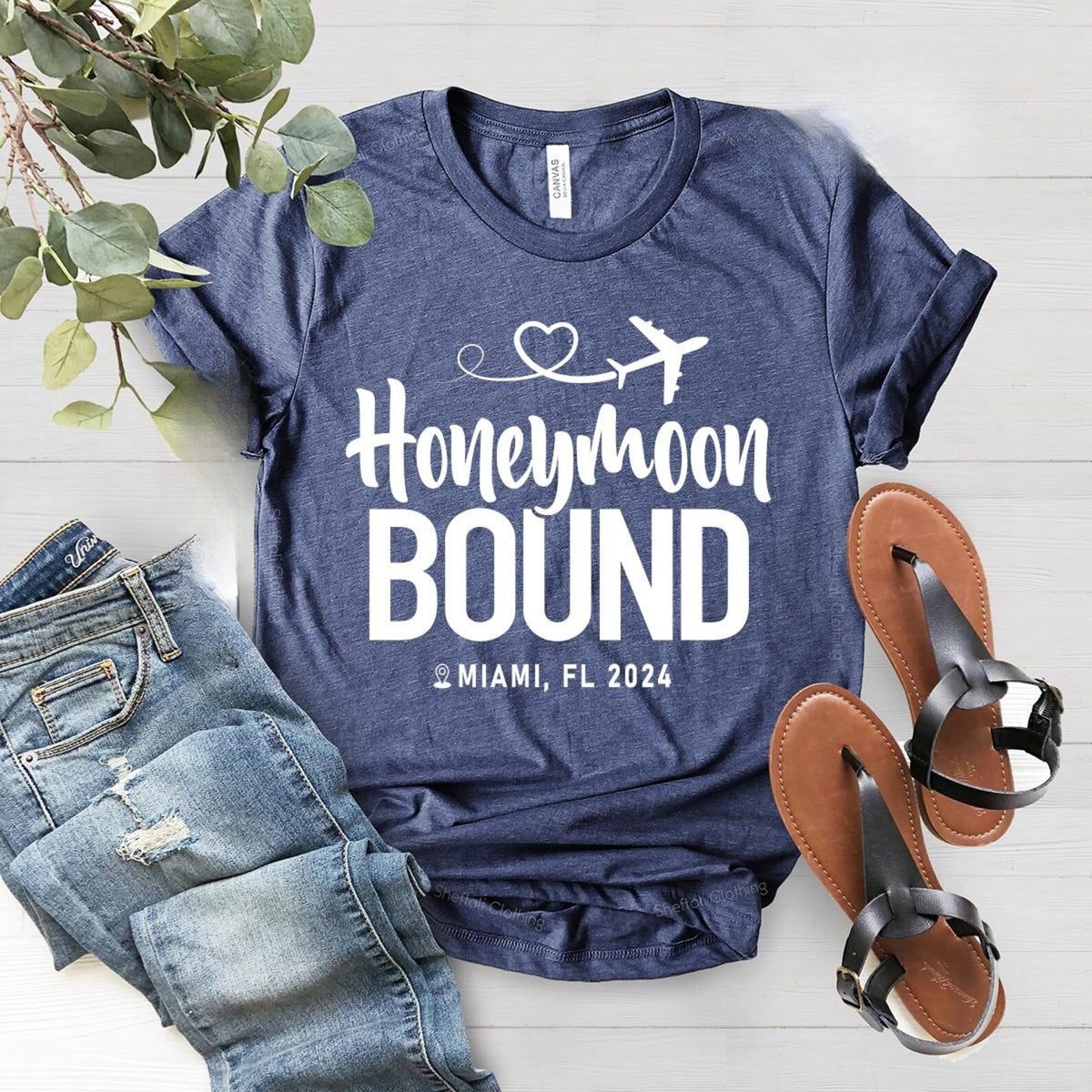 Honeymoon Bound Shirt, Custom Honeymoon Vacation Shirt, Personalized Honeymoon Location Shirts, Newlywed Shirt, Cute Couple Matching T-Shirt