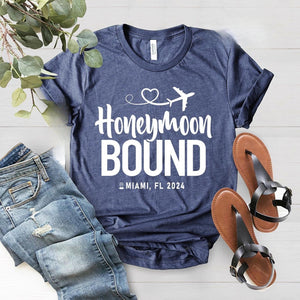Honeymoon Bound Shirt, Custom Honeymoon Vacation Shirt, Personalized Honeymoon Location Shirts, Newlywed Shirt, Cute Couple Matching T-Shirt