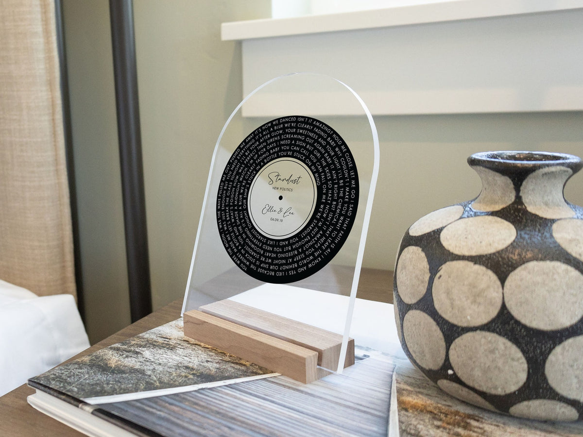 Personalized Vinyl Record Song with Lyrics on Acrylic with Wood Stand, Mother's Day Gift, Personalized Gift for Her, Wedding Song Gift
