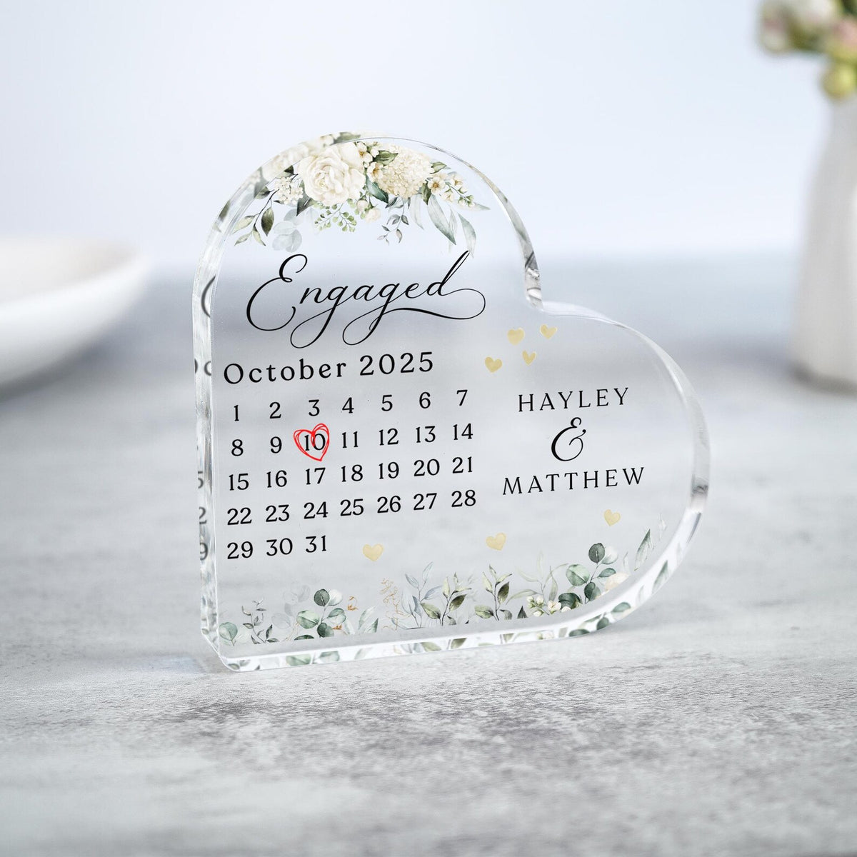 Personalised Engagement Gift Present, Engaged Gift, Engagement Date Keepsake Heart Plaque, Date Calendar Gift, Congratulations Gift
