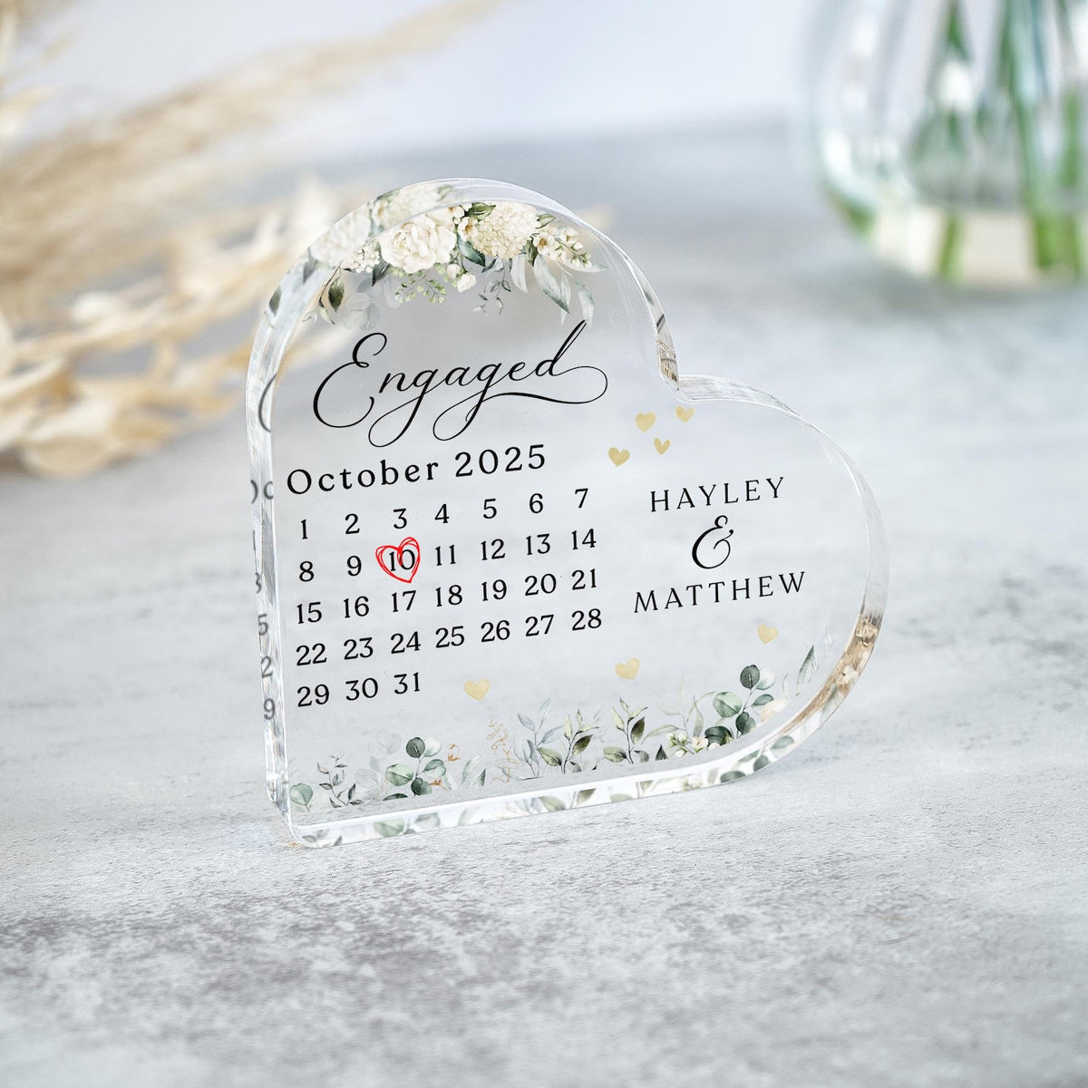Personalised Engagement Gift Present, Engaged Gift, Engagement Date Keepsake Heart Plaque, Date Calendar Gift, Congratulations Gift