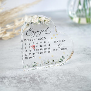 Personalised Engagement Gift Present, Engaged Gift, Engagement Date Keepsake Heart Plaque, Date Calendar Gift, Congratulations Gift
