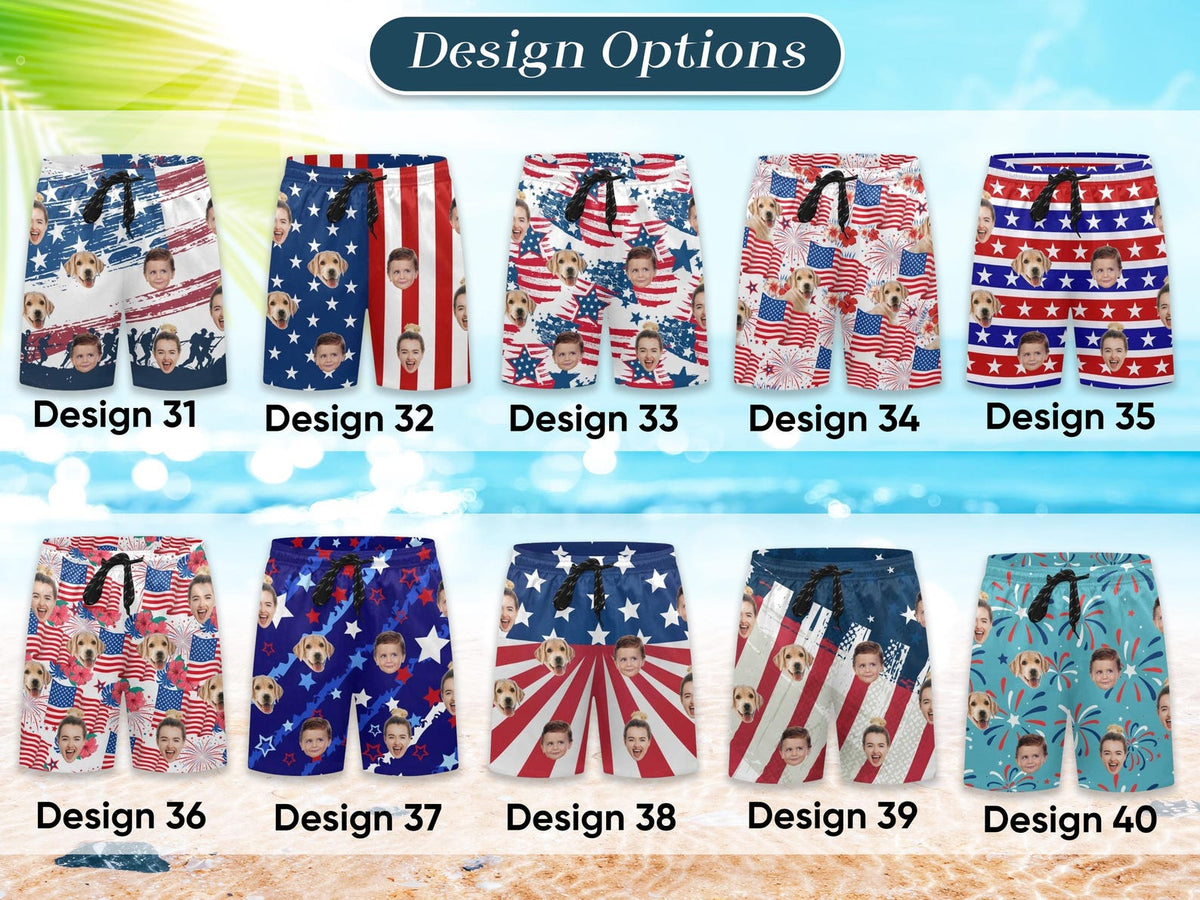 Personalized Face Swim Trunks: Custom Men's Bathing Suit, Father's Day Gift 4th of July Gift , Independence Day Gift For Men Family Gift