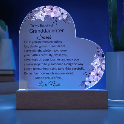 Custom Acrylic Heart Plaque for Granddaughter, Birthday Gift from Nana, Granddaughter from Grandma, Granddaughter Graduation Gifts for Teen