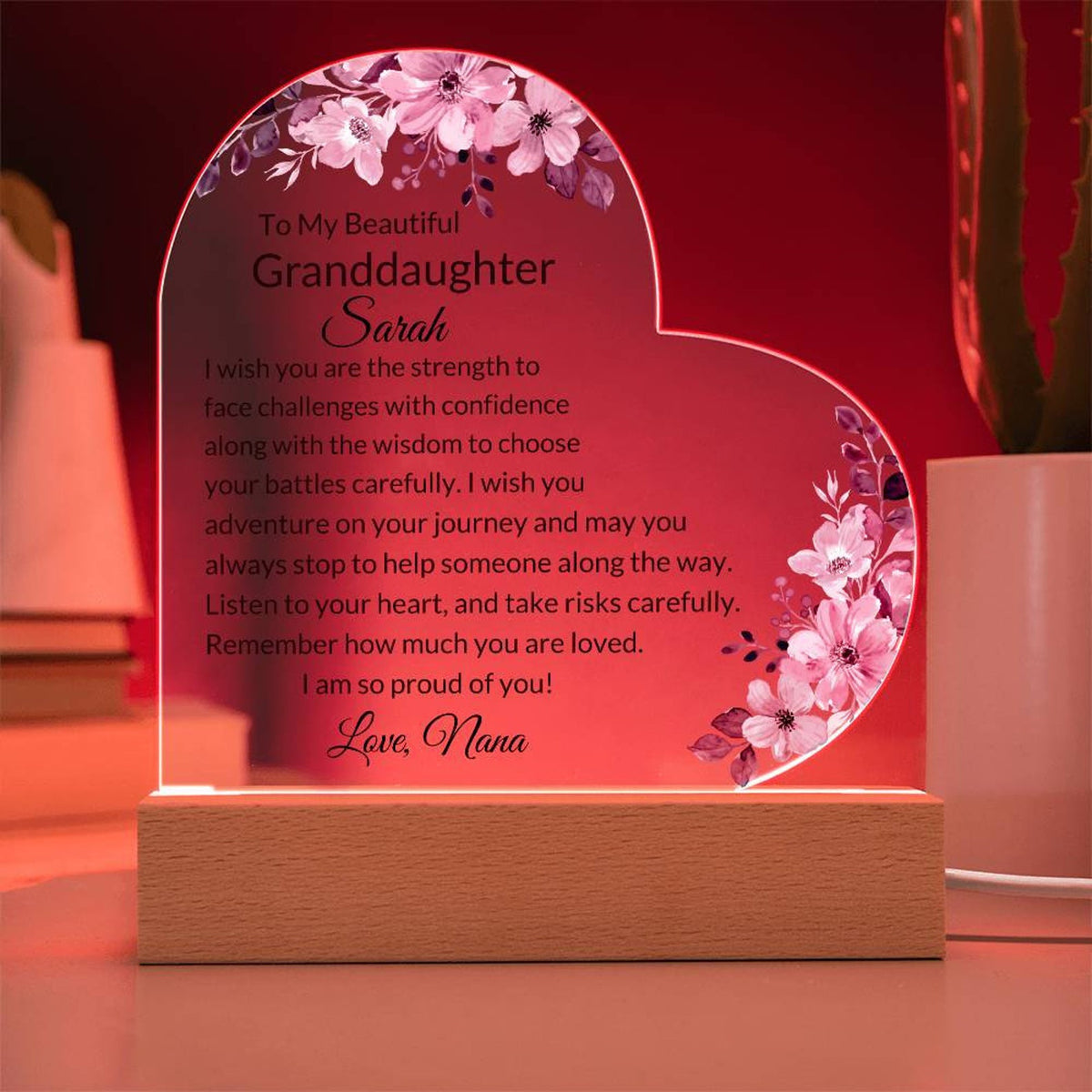 Custom Acrylic Heart Plaque for Granddaughter, Birthday Gift from Nana, Granddaughter from Grandma, Granddaughter Graduation Gifts for Teen