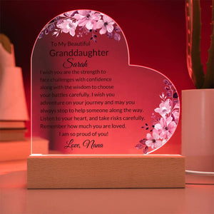 Custom Acrylic Heart Plaque for Granddaughter, Birthday Gift from Nana, Granddaughter from Grandma, Granddaughter Graduation Gifts for Teen