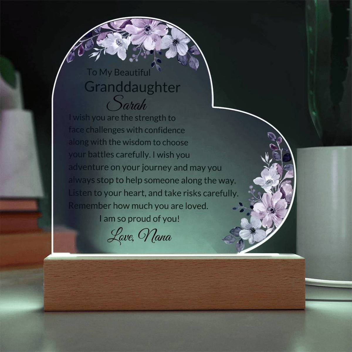 Custom Acrylic Heart Plaque for Granddaughter, Birthday Gift from Nana, Granddaughter from Grandma, Granddaughter Graduation Gifts for Teen