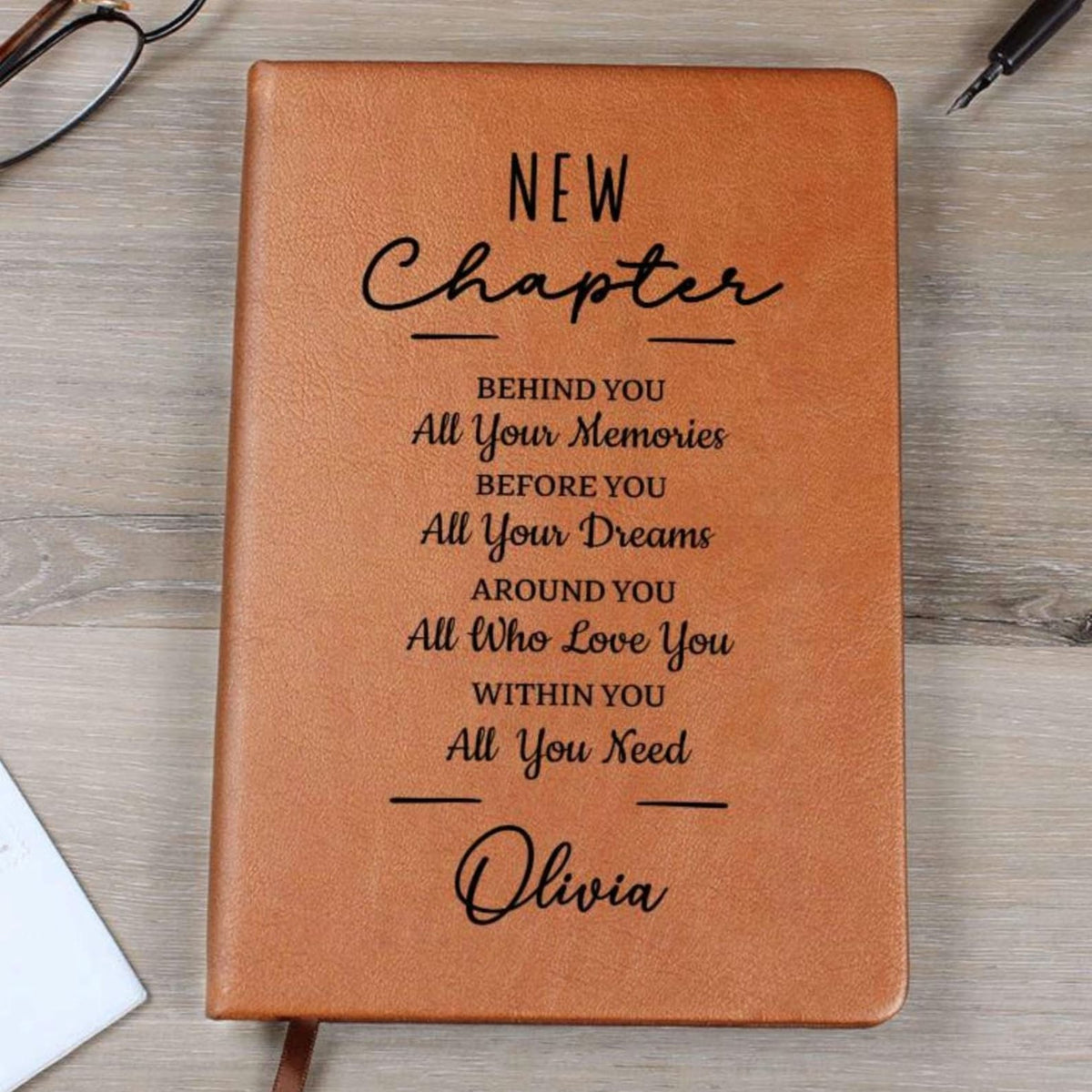 Personalized New Chapter Journal, Custom Name Notebook, A5 Vegan Leather Journal, Retirement Gift, New Beginnings, Coworker Gift