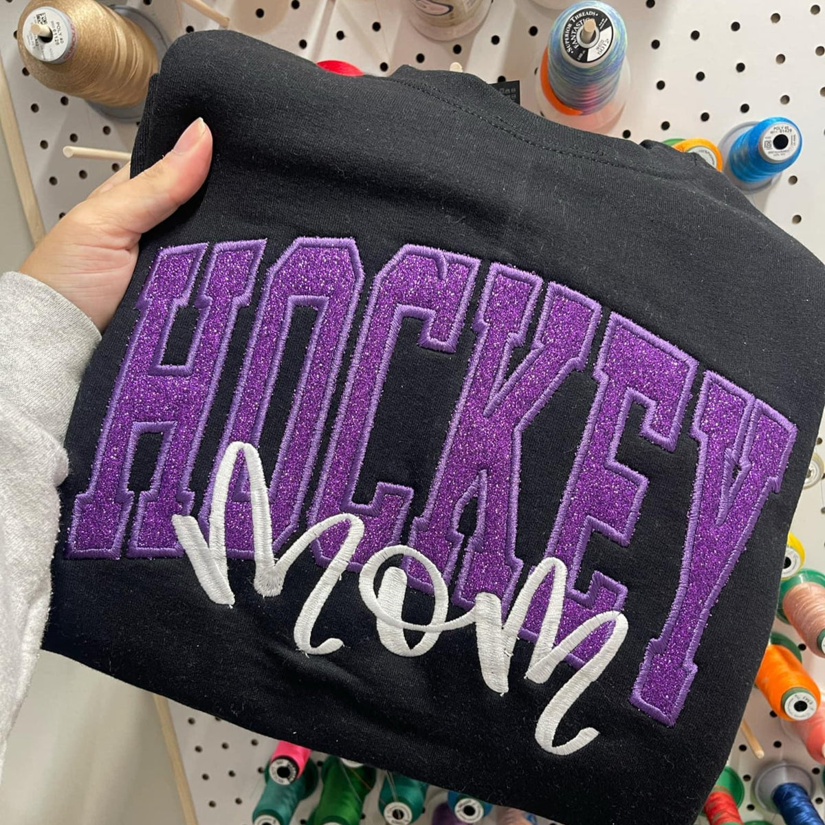 Volleyball Mom Or Custom Title Glitter Applique Embroidered Sweatshirt