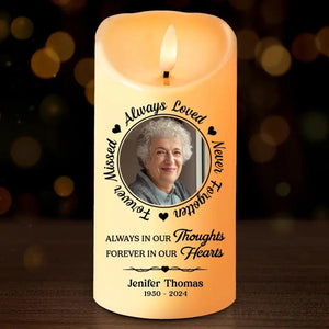 Custom Photo Always In Our Thoughts Memorial, Personalized Custom LED Candle, Christmas Gift, Sympathy Gift For Family Members, Custom Gifts