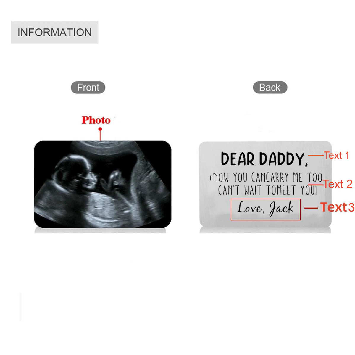 Custom Metal Ultrasound Photo Wallet Card,Sonogram Wallet Insert,Bump Gift,New Dad Gift for Husband, Dad To Be Gift,First Father's Day Gifts
