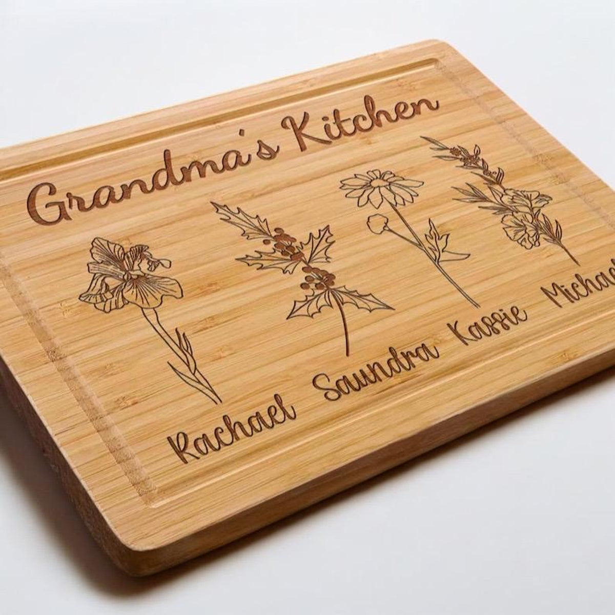 Personalized Cutting Board Wedding Gift, Bamboo Birthflower Board, Unique Valentines Day Gift, Bridal Shower, Engraved Engagement Present