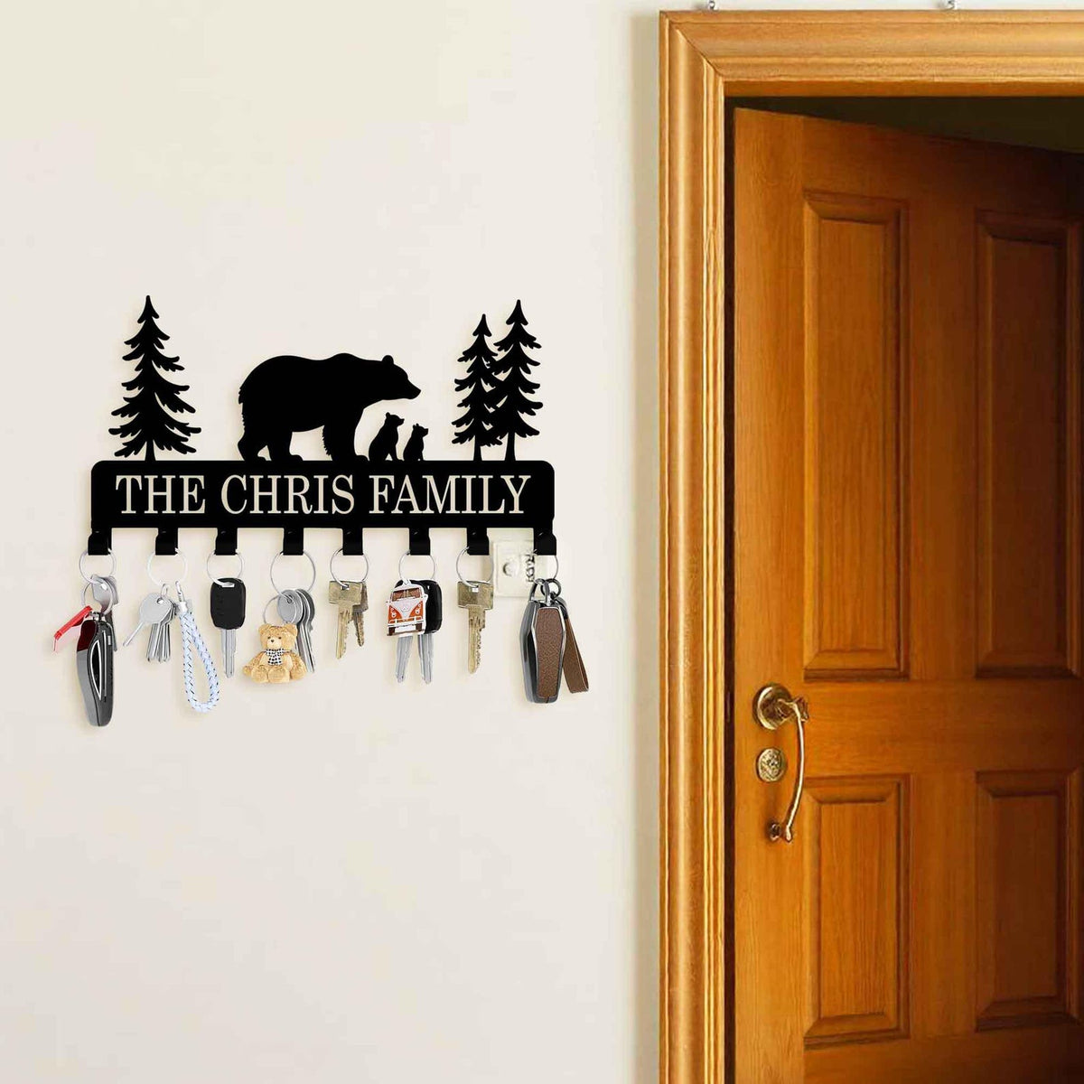 Personalized Bear Family Key Holder - Address Yard Home Decor - Custom Family Name - Camping Gift Stakes - Wilderness Bear Cabin Sign