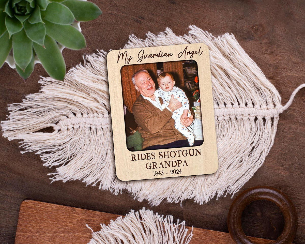 Father's Day Gift Memorial Visor Clip, Custom Photo Visor Clip, My Guardian Angel Rides Shotgun Visor Clip, Grandpa Memorial Gift