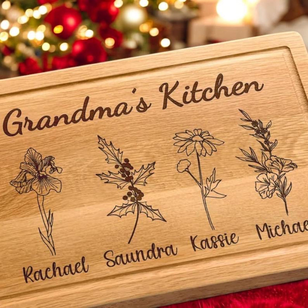 Personalized Cutting Board Wedding Gift, Bamboo Birthflower Board, Unique Valentines Day Gift, Bridal Shower, Engraved Engagement Present
