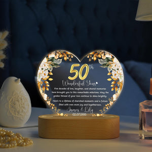 Custom 50th Anniversary Lamp Wooden Base, Golden Wedding Gifts, 50 Year Anniversary Gifts For Parents, 50th Wedding Anniversary Gifts