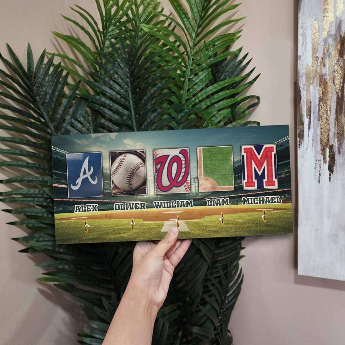 Personalized Baseball Family Key Holder, Key Holder for Wall, Wooden Key Holder, Key Hook, New Home Family Gift, Housewarming Gift