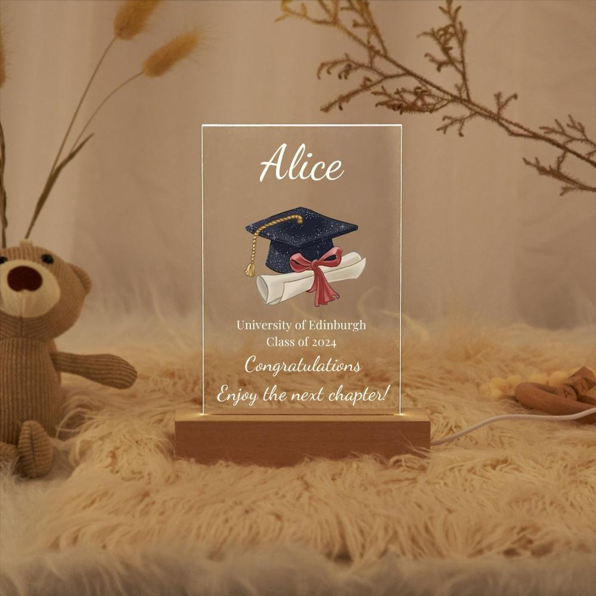 Personalized Graduation Gift,LED Wood Light Up Stand Plaque,Class of 2024,Seniors Graduate High School,College Grad Gift, Graduation Gift