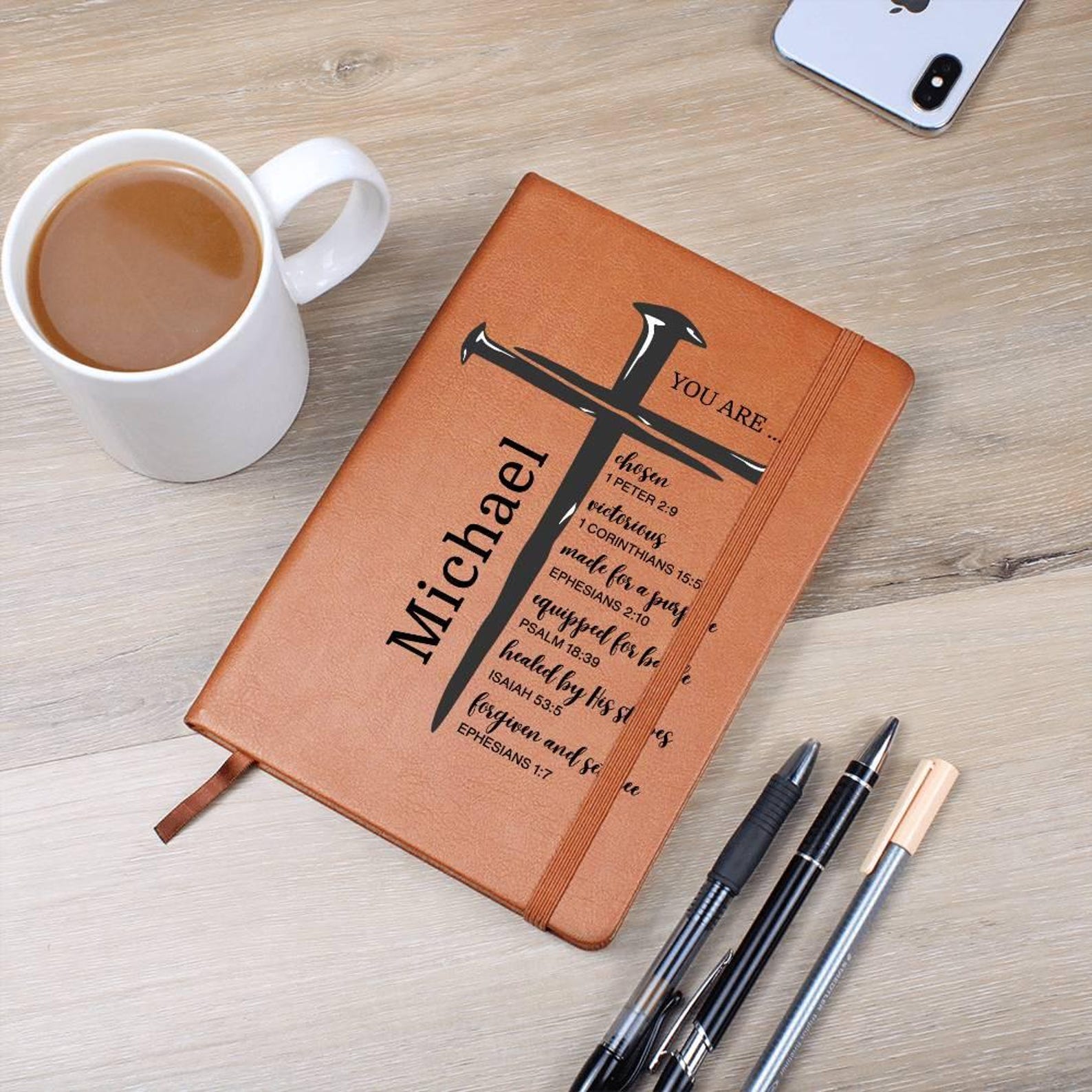 Personalized Christian Journal for Men Teens Boys, Bible Verse Leather Notebook, Religious Baptism Gifts, Retirement Birthday Valentine Gift
