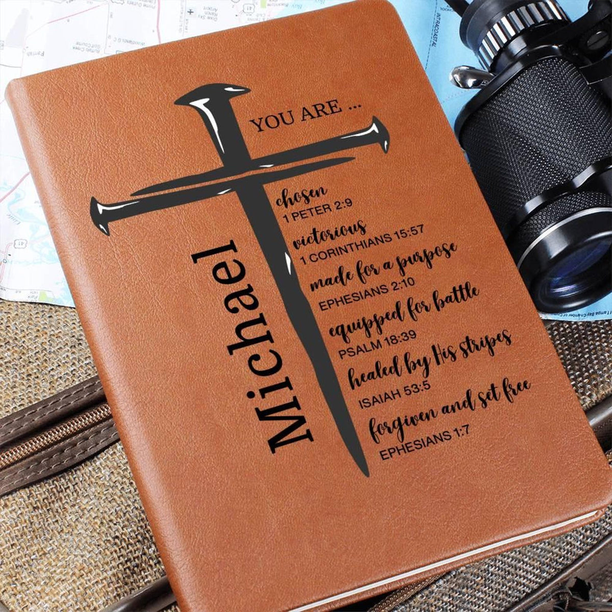 Personalized Christian Journal for Men Teens Boys, Bible Verse Leather Notebook, Religious Baptism Gifts, Retirement Birthday Valentine Gift