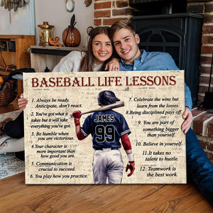 Personalized Baseball Life Lessons Canvas with Custom Name and Number Inspirational Wall Art for Players and Fans