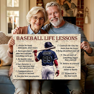 Personalized Baseball Life Lessons Canvas with Custom Name and Number Inspirational Wall Art for Players and Fans