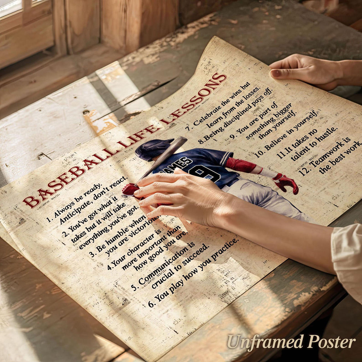 Personalized Baseball Life Lessons Canvas with Custom Name and Number Inspirational Wall Art for Players and Fans