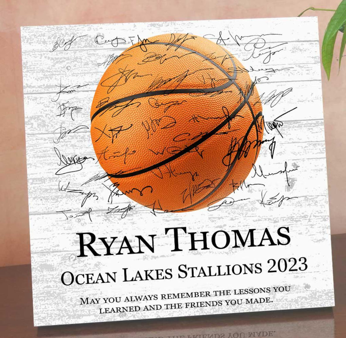 Basketball Player Plaque - Senior Season End Gift or Recognition Award - Personalized - Signable by the Team - Freestanding or Wall-Hanging