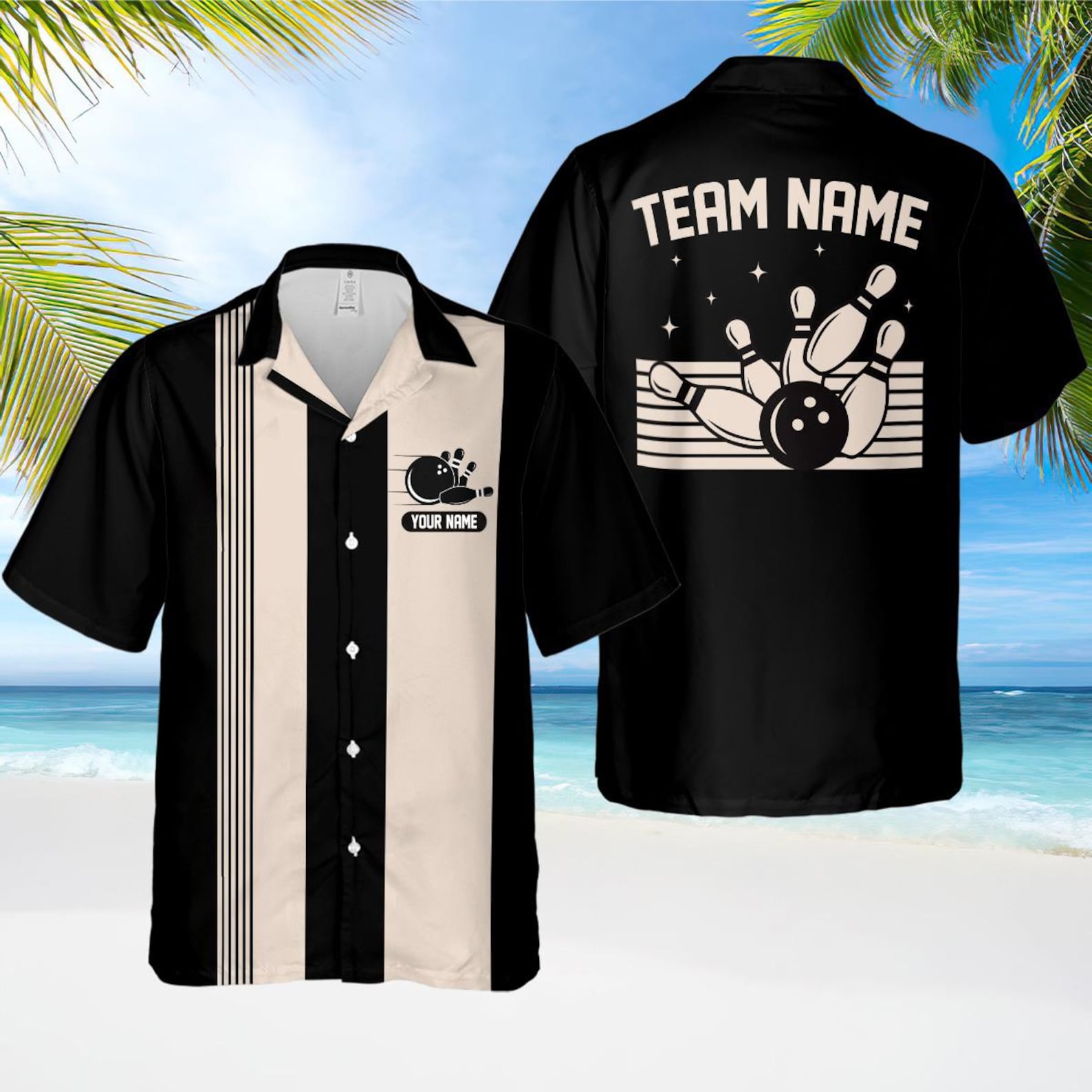 Personalized Retro Bowling Hawaiian Shirt, Custom Name Button Down Shirt, Matching Bowling Team Shirt, Bowling Lover Gift, Bowler Shirts