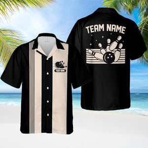 Personalized Retro Bowling Hawaiian Shirt, Custom Name Button Down Shirt, Matching Bowling Team Shirt, Bowling Lover Gift, Bowler Shirts