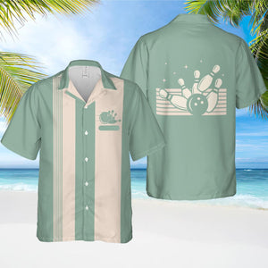 Personalized Retro Bowling Hawaiian Shirt, Custom Name Button Down Shirt, Matching Bowling Team Shirt, Bowling Lover Gift, Bowler Shirts