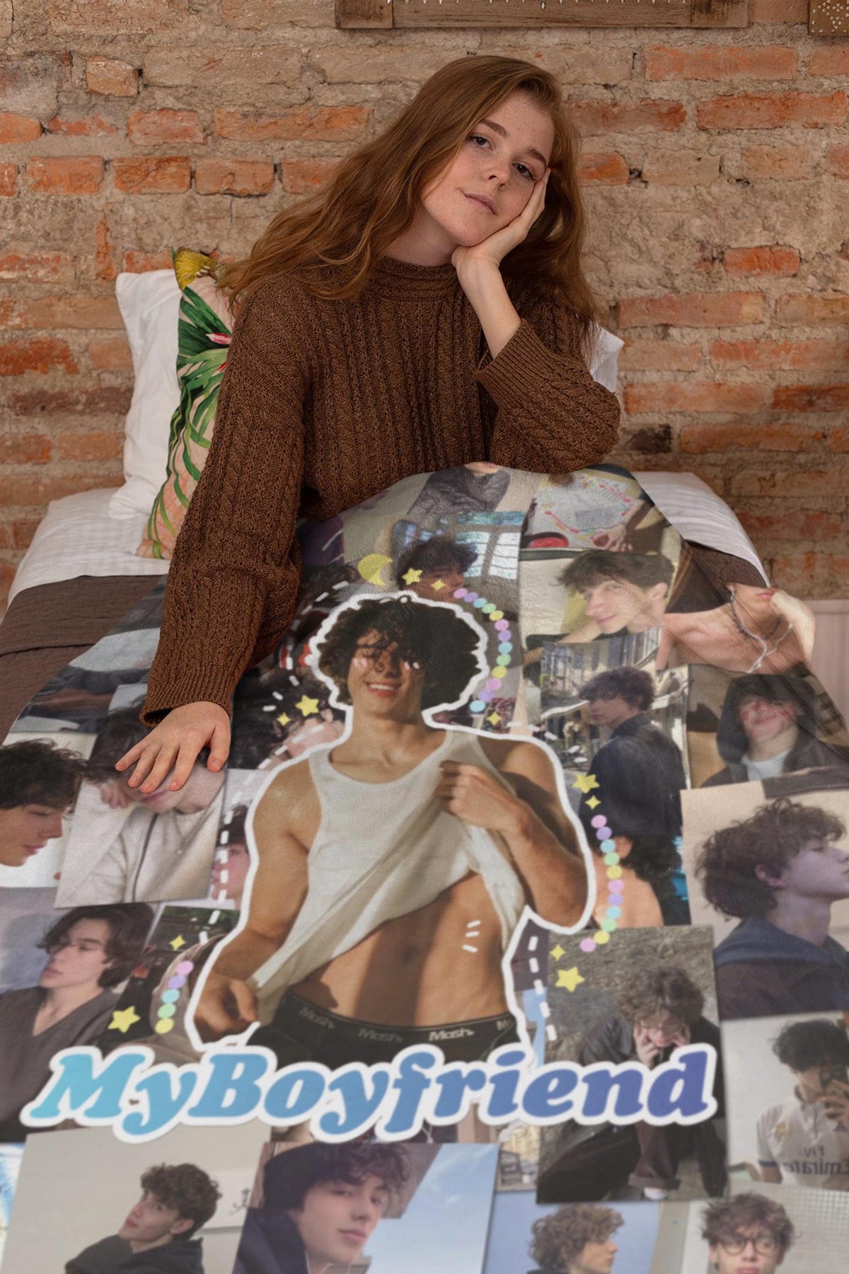 Custom Soft Blanket Personalized Girl Friend Name Photo Collage, Unique Matching Portrait Birthday Gift College Girlfriend