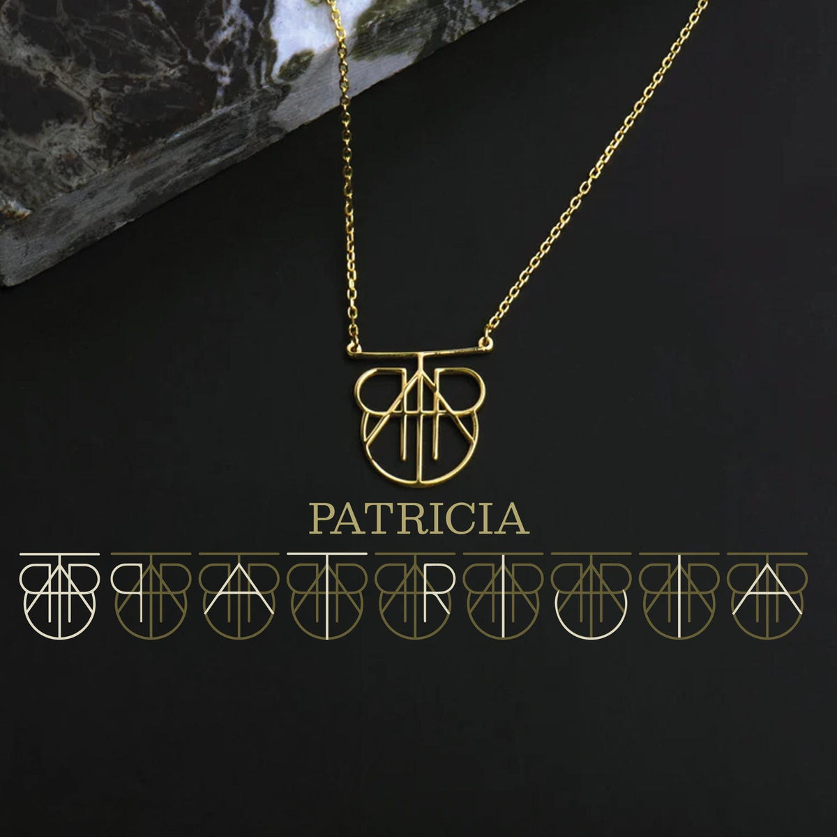 Graduation Gift Name Necklace, Custom Name Initials Monogram Name Necklace, Geometric Name Necklace Hidden Message Pendant