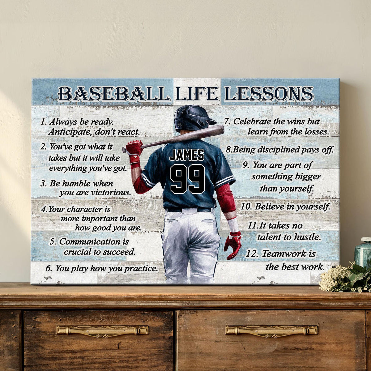 Baseball Life Lessons Custom Canvas - Personalized Motivational Sports Art for Players and Fans