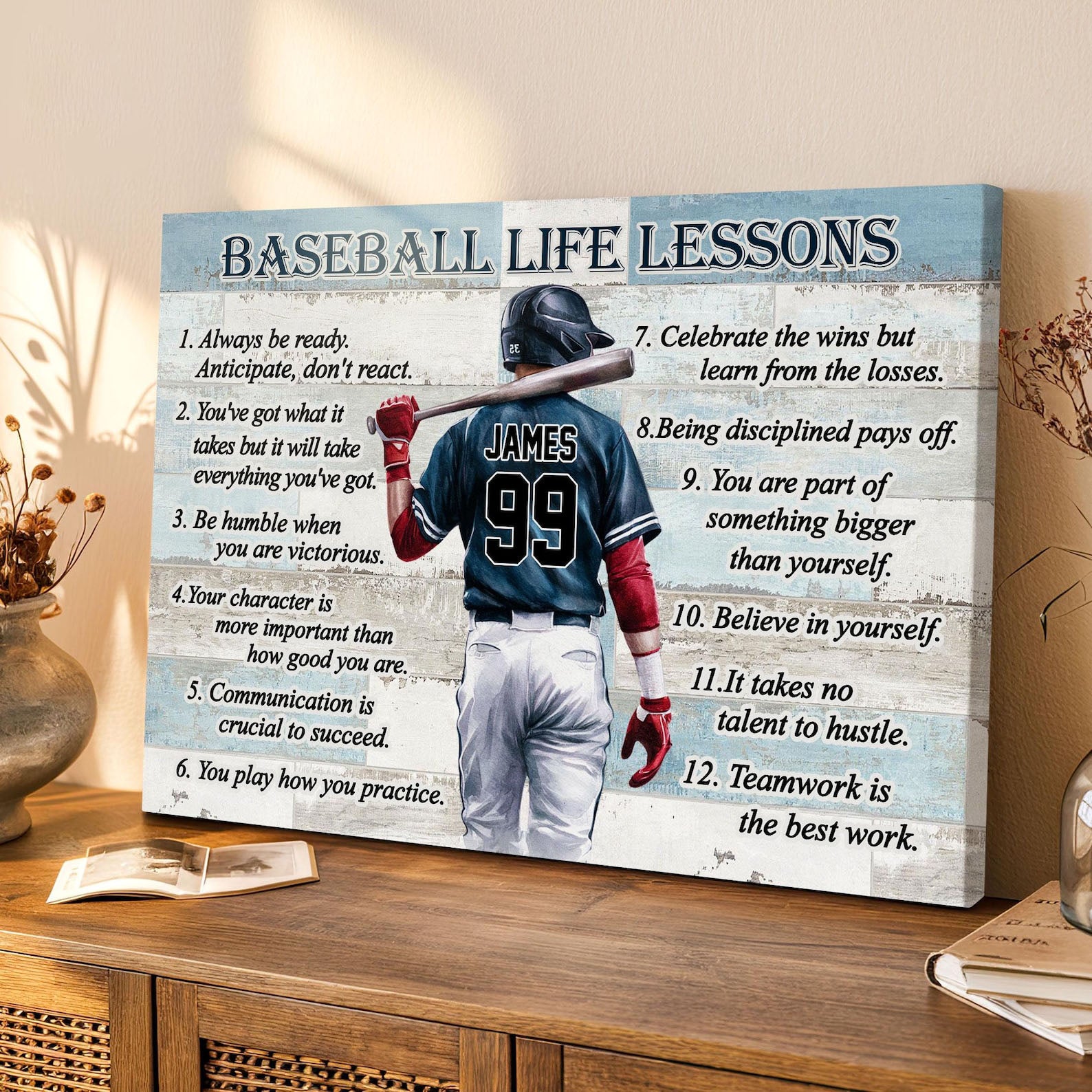 Baseball Life Lessons Custom Canvas - Personalized Motivational Sports Art for Players and Fans
