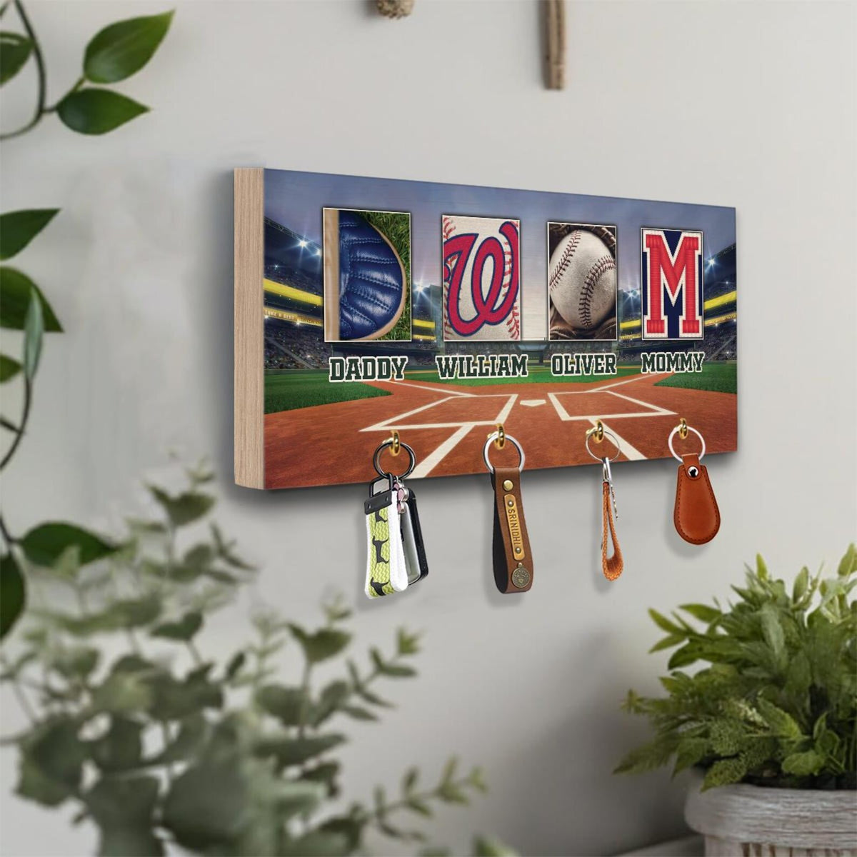 Personalized Baseball Family Key Holder, Key Holder for Wall, Wooden Key Holder, Key Hook, New Home Family Gift, Housewarming Gift