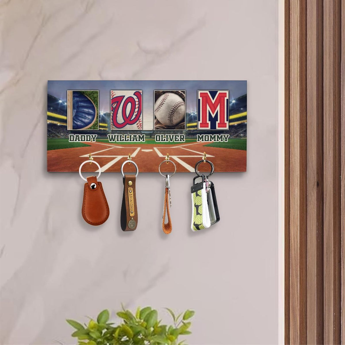 Personalized Baseball Family Key Holder, Key Holder for Wall, Wooden Key Holder, Key Hook, New Home Family Gift, Housewarming Gift