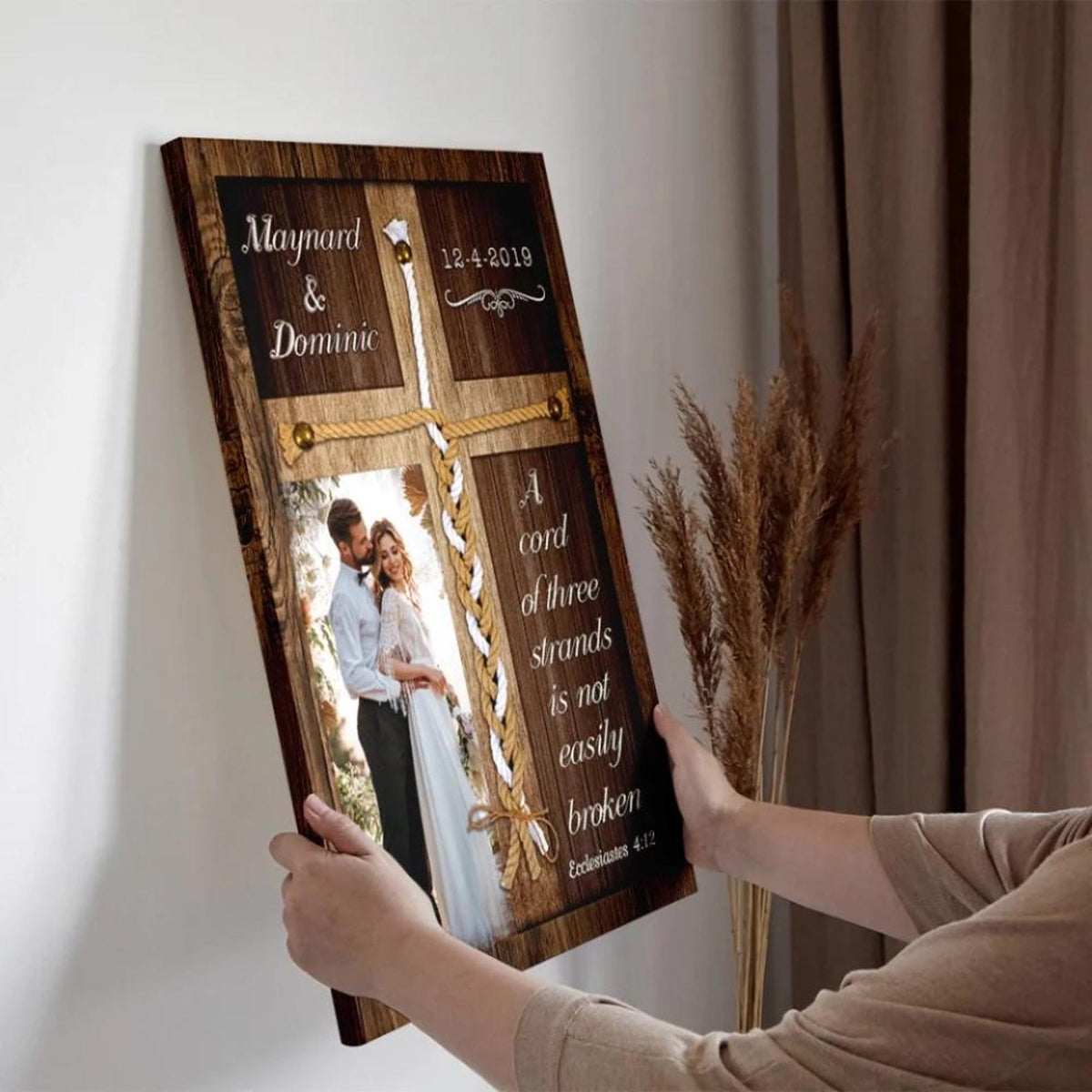 Personalized Couples Canvas - Three Strands Cord of Marriage - Christian Wedding Gift - Custom Anniversary Gift for Couples, Valentines Gift
