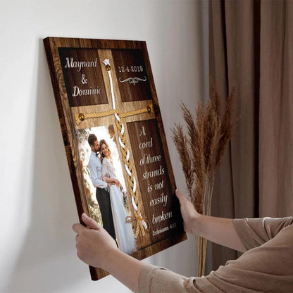 Personalized Couples Canvas - Three Strands Cord of Marriage - Christian Wedding Gift - Custom Anniversary Gift for Couples, Valentines Gift